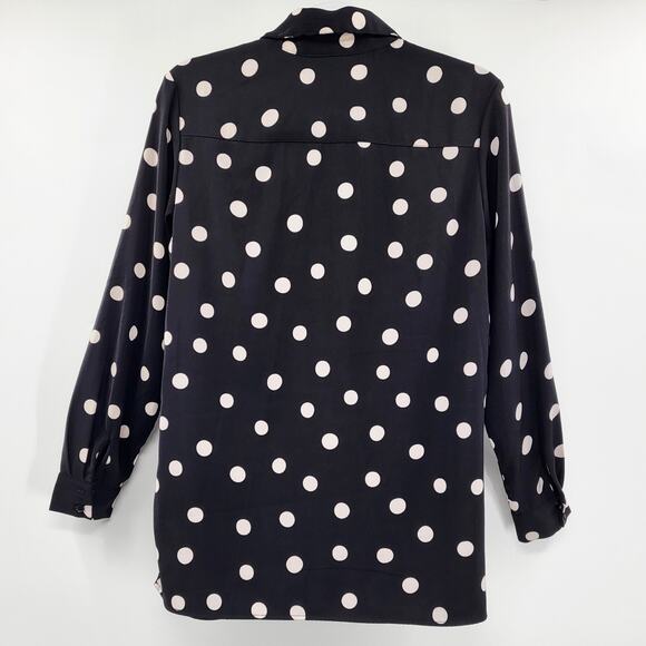 Susan Graver Black & Beige Polka-Dot Blouse Top Oversized Button-Up Women's XXS - Picture 2 of 5